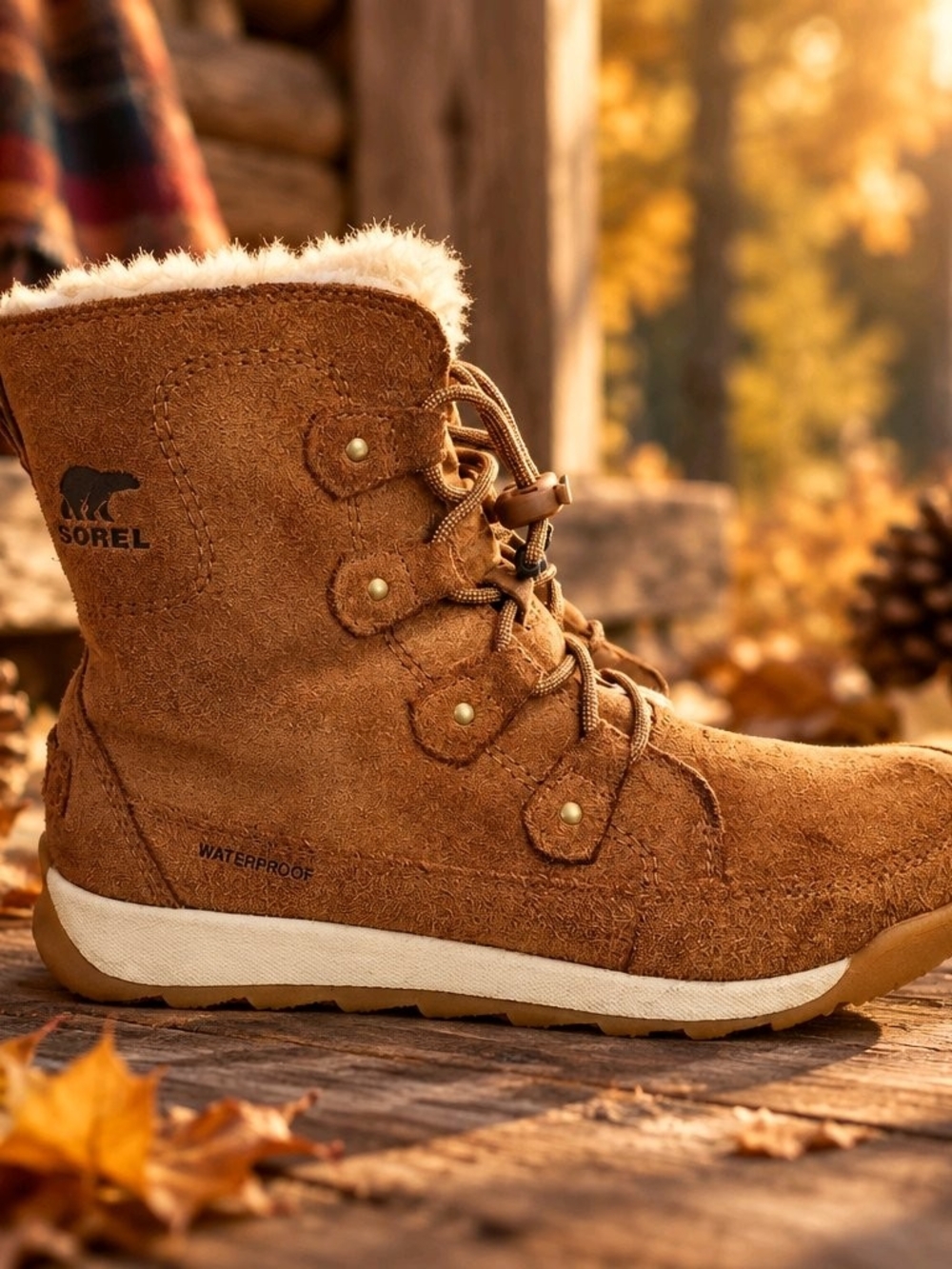 SOREL Youth Whitney II Joan Lace Winter Boots Tan (Women's Size 6 / Youth 4)